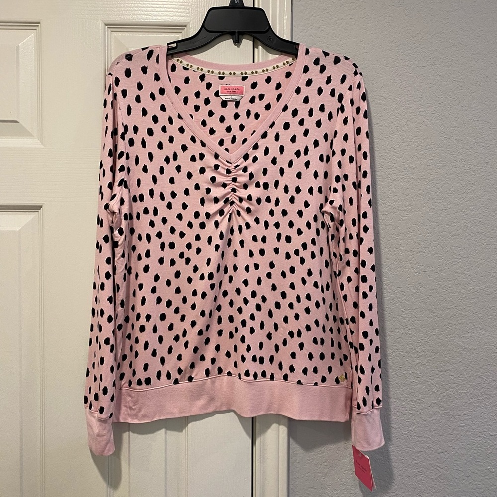 kate spade Pink and Black Polka Dot Long Sleeve Pajama Top
